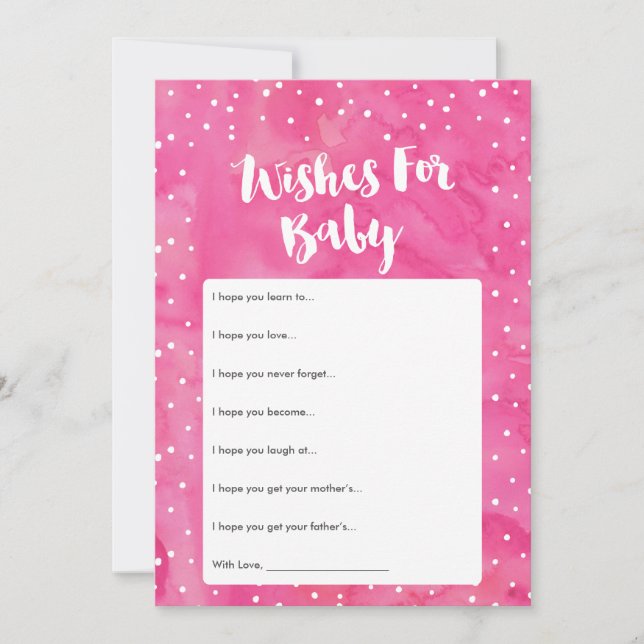 Oh Baby Pink Watercolor Baby Shower Wishes Card (Front)