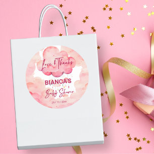 Oh baby pink whimsical cloud baby shower favour classic round sticker