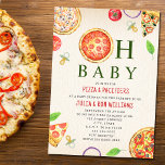 Oh Baby Pizza   Pacifiers Baby Shower Invitation<br><div class="desc">Pizza & Pacifiers baby shower pizza party theme with Illustration of a pepperoni pizza incorporated in to the design "oh baby" with pizza,  tomato,  basil,  onion,  and pacifier illustrations all around.</div>