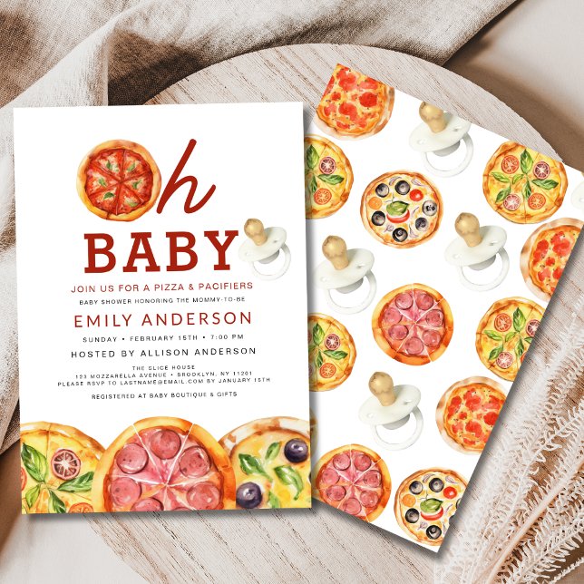Oh Baby Pizza & Pacifiers Baby Shower Invitation (Creator Uploaded)