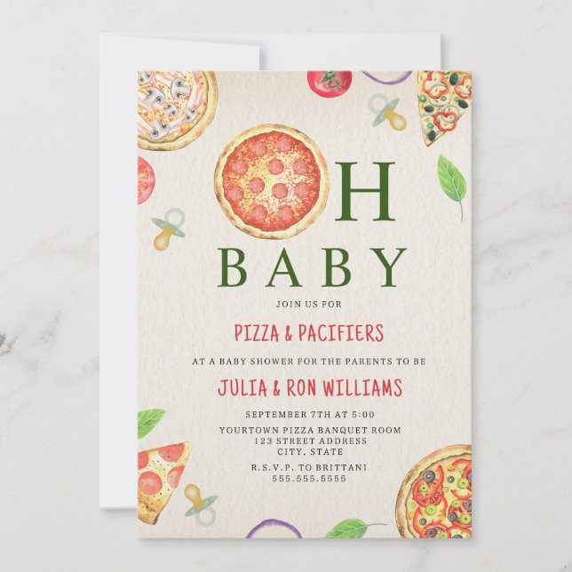Oh Baby Pizza Pacifiers Neutral Shower Invitation (Front)