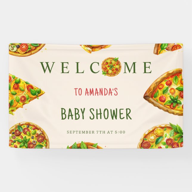 Oh Baby Pizza Tomatoes Olivia Green Baby Shower Banner (Horizontal)