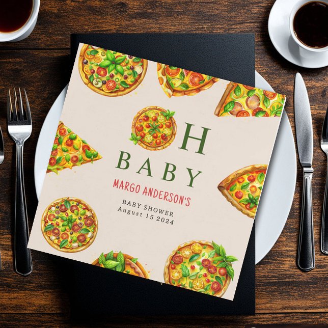Oh Baby Pizza Tomatoes Olivia Green Baby Shower Napkin (Creator Uploaded)