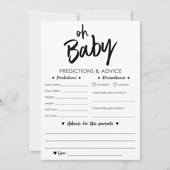 Oh Baby Predictions and Advice Card (Front)