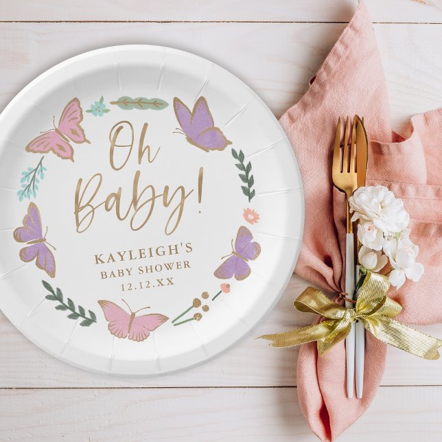Oh Baby Pretty Butterflies Baby Shower Paper Plate (Creator Uploaded)
