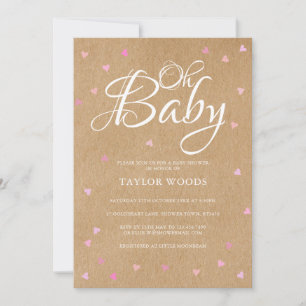 Oh Baby Pretty Pink Hearts Baby Shower Rustic Boho Invitation