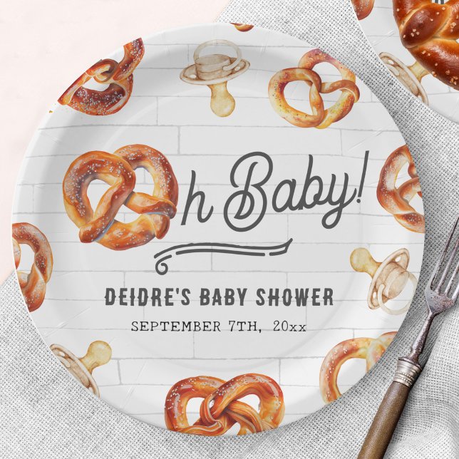 Oh Baby Pretzels & Pacifiers Baby Shower Welcome Paper Plate (Creator Uploaded)