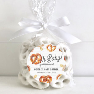 Oh Baby Pretzels & Pacifiers Neutral Baby Shower  Classic Round Sticker