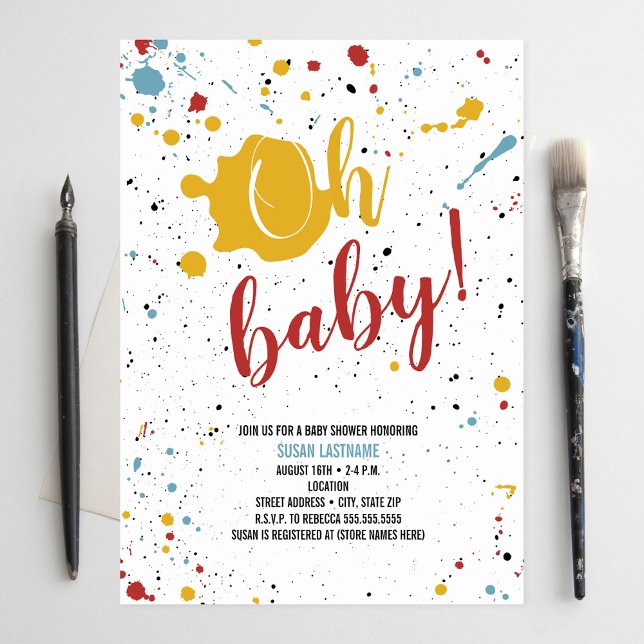 Oh Baby Primary Paint Splatter Neutral Baby Shower Invitation (Creator Uploaded)
