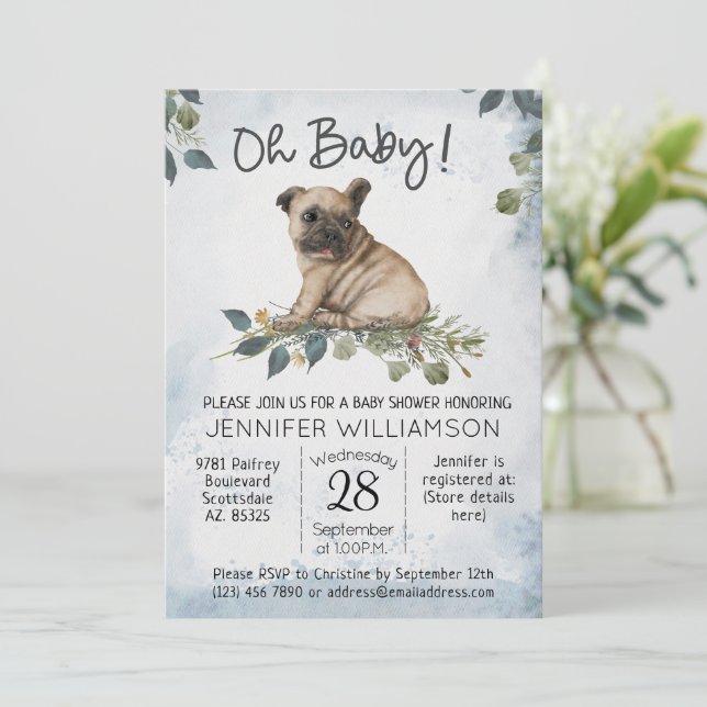 Oh Baby! Pug Puppy Dog Baby Shower Invitation (Standing Front)