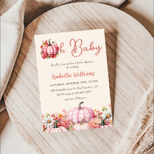 Oh Baby Pumpkin Fall Floral Pink Baby Shower  Invitation