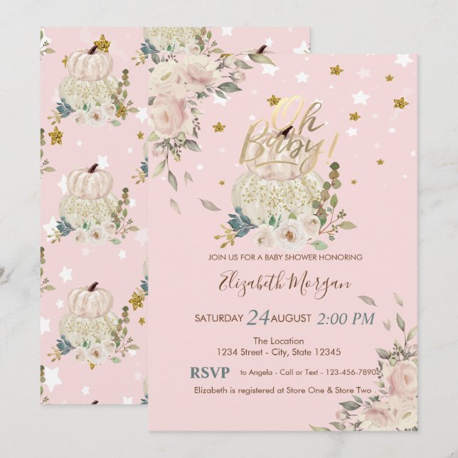 Oh Baby,Pumpkins,Stars Baby Shower  Invitation (Front/Back)