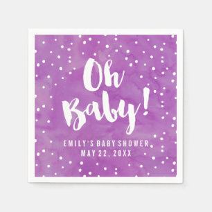 Oh Baby Purple Watercolor Baby Shower Napkin