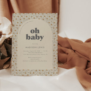 Oh Baby Retro Boho Daisy Baby Shower Invitation