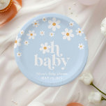 Oh Baby! Retro Daisy blue boho Baby Shower Paper Plate<br><div class="desc">Oh Baby! Retro inspired daisy baby shower plates with 70's style daisies and boho fonts and colour</div>