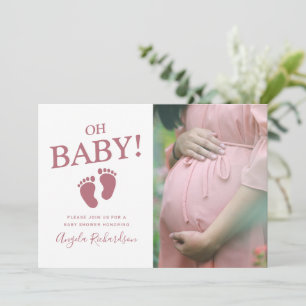 Oh Baby Rose Gold Custom Photo Girl Baby Shower Invitation