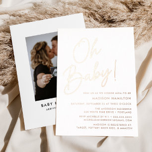 Oh Baby Rose Gold Script Photo Baby Shower