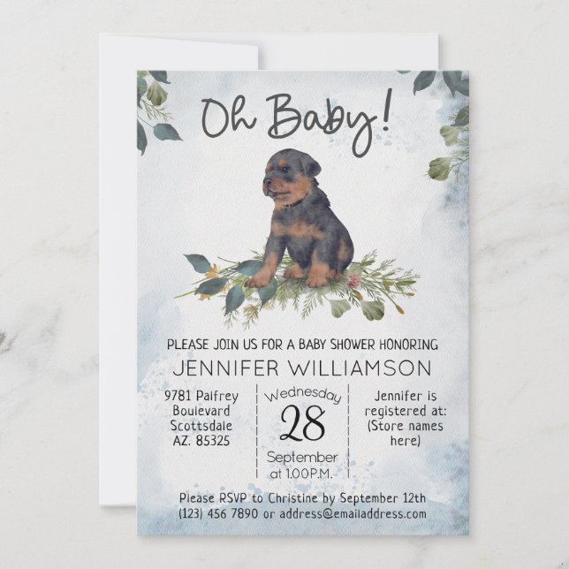 Oh Baby! Rottweiler Puppy Dog Baby Shower  Invitation (Front)