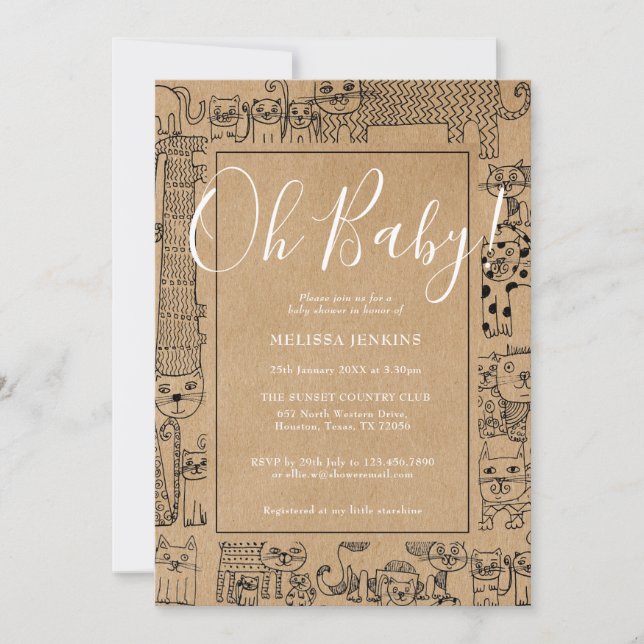 Oh Baby Rustic Cats Baby Shower Invitation (Front)
