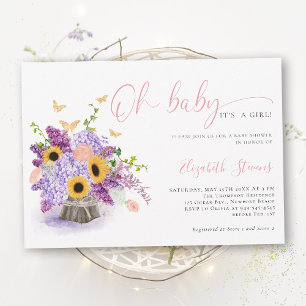 Oh Baby Rustic Hydrangea Butterflies Baby Shower Invitation