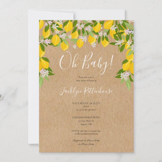 Oh Baby Rustic Lemons Blossom Greenery Baby Shower Invitation (Front)