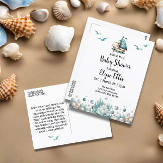 "Oh, Baby" Rustic Nautical Blue Baby Shower  Postcard