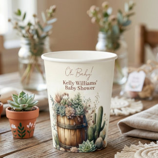 Oh Baby! Rustic Succulents & Cacti Baby Shower Paper Cups