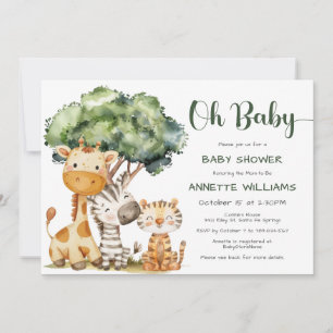 Oh Baby Safari Animal All In One Baby Shower Invitation