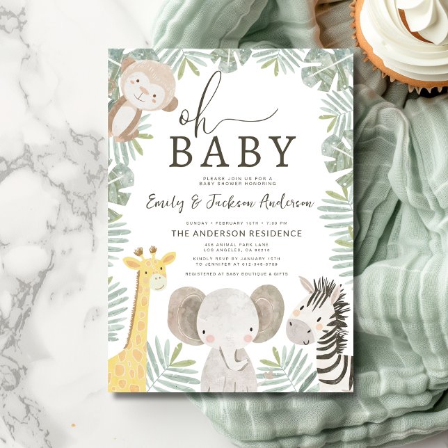 Oh Baby Safari Animal Boy's Couples Baby Shower Invitation (Creator Uploaded)