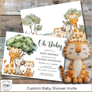 Oh Baby Safari Animal Gender Neutral Baby Shower Invitation