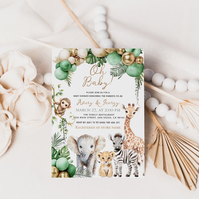 Oh Baby Safari Animal Jungle Green Baby Shower Invitation (Creator Uploaded)
