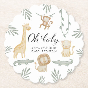 Oh Baby Safari Animals Baby Shower Jungle Greenery Paper Coaster