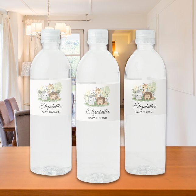 Oh Baby Safari Animals Baby Shower Water Bottle Label (Creator Uploaded)
