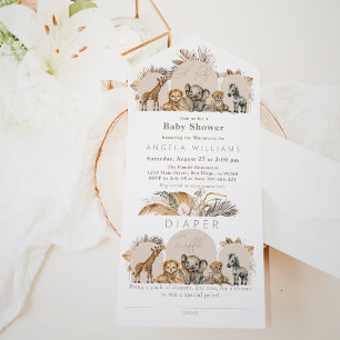Oh Baby Safari Animals Boho Baby Shower  All In One Invitation