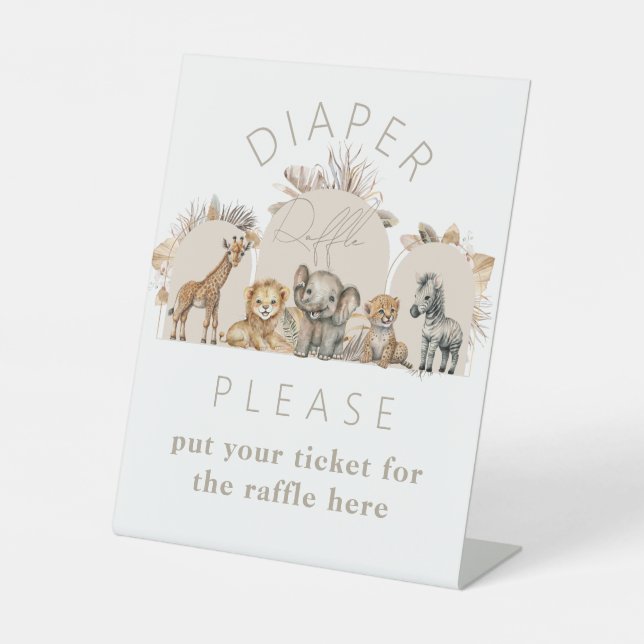 Oh Baby Safari Animals Boho Baby Shower Diaper Pedestal Sign (Front)
