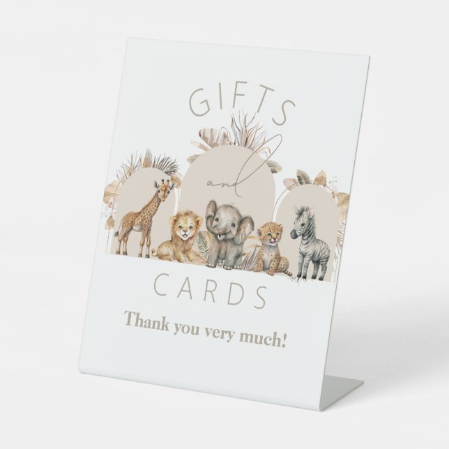 Oh Baby Safari Animals Boho Baby Shower gifts Pedestal Sign (Front)