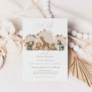 Oh Baby Safari Animals Boho Baby Shower Invitation
