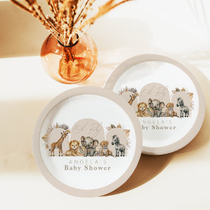 Oh Baby Safari Animals Boho Baby Shower Paper Plate