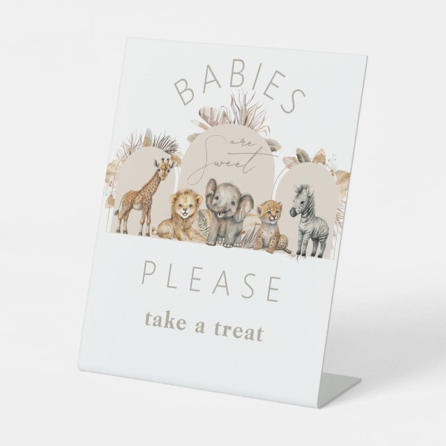 Oh Baby Safari Animals Boho Baby Shower treat Pedestal Sign (Front)