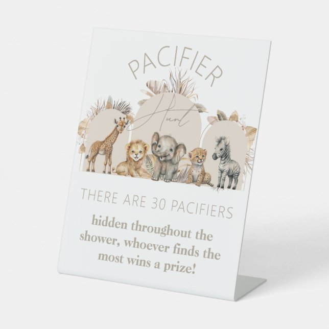 Oh Baby Safari Animals Boho Shower Pacifier Hunt Pedestal Sign (Front)
