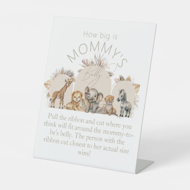 Oh Baby Safari Boho Shower How big mum belly game  Pedestal Sign (Front)