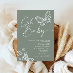 Oh Baby Sage Green Baby Shower Invitation