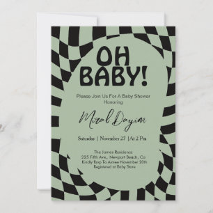 Oh Baby! Sage Green Chequered Modern Baby Shower Invitation