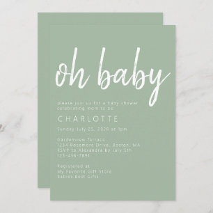 Oh Baby Sage Green Gender Neutral Baby Shower Invitation