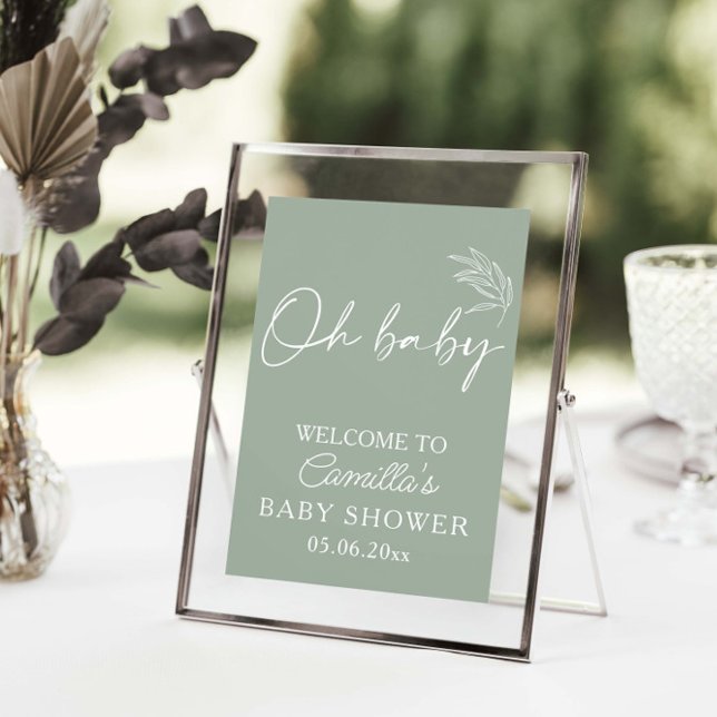 Oh Baby Sage Green Modern Baby Shower Poster (Creator Uploaded)