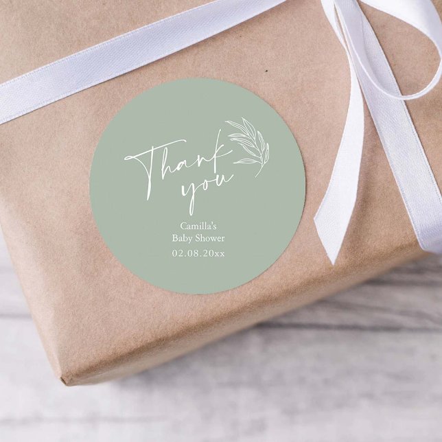 Oh Baby Sage Green Modern Baby Shower Thank You  Classic Round Sticker (Creator Uploaded)