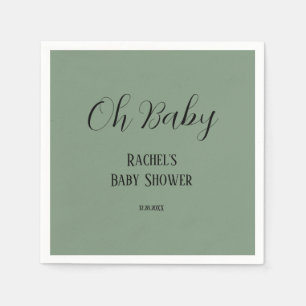 Oh Baby Sage Green Script Cute Modern Baby Shower Napkin