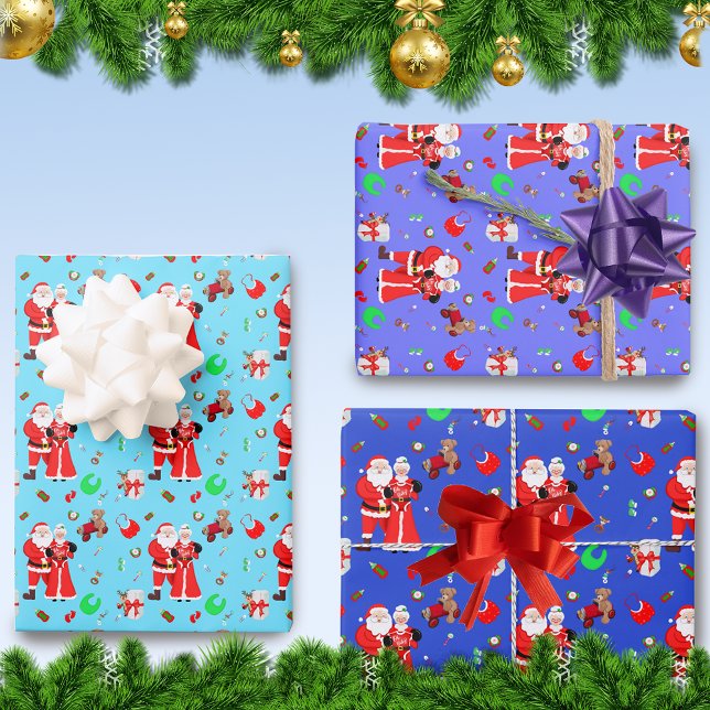 Oh Baby Santa & Mrs. Claus Baby Shower Wrapping Paper Sheet (Fun Baby Shower or New Baby Christmas gift wrapping paper!)