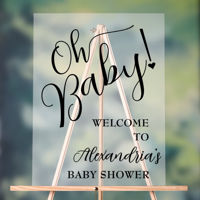 Oh Baby! Script Baby Shower Welcome Acrylic Sign (Neutral)