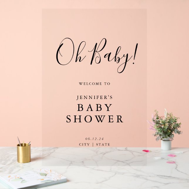 Oh Baby! Script Baby Shower Welcome Black Acrylic Sign (Wedding)